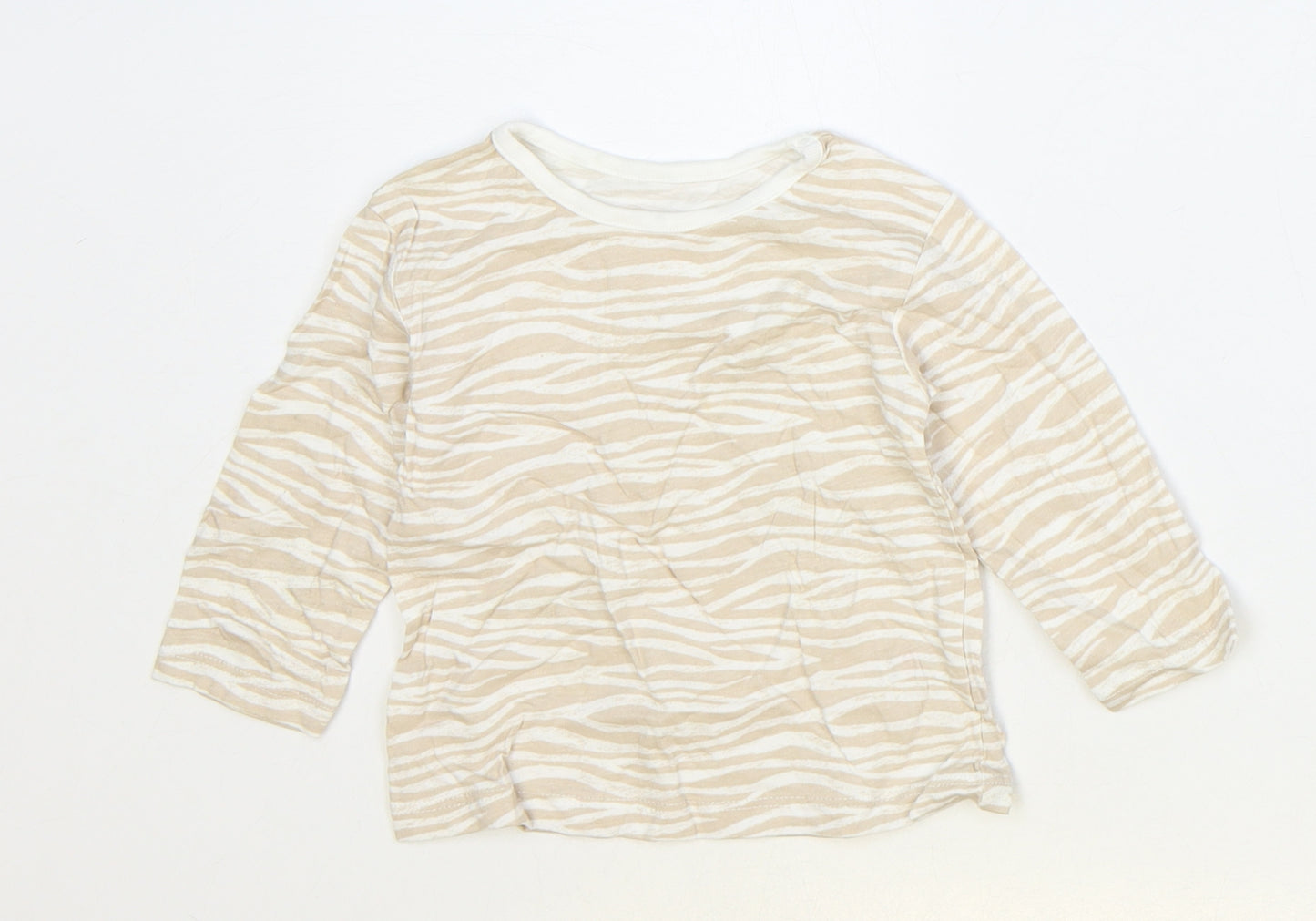 George Girls Brown Animal Print 100% Cotton Basic T-Shirt Size 6-9 Months Round Neck Pullover