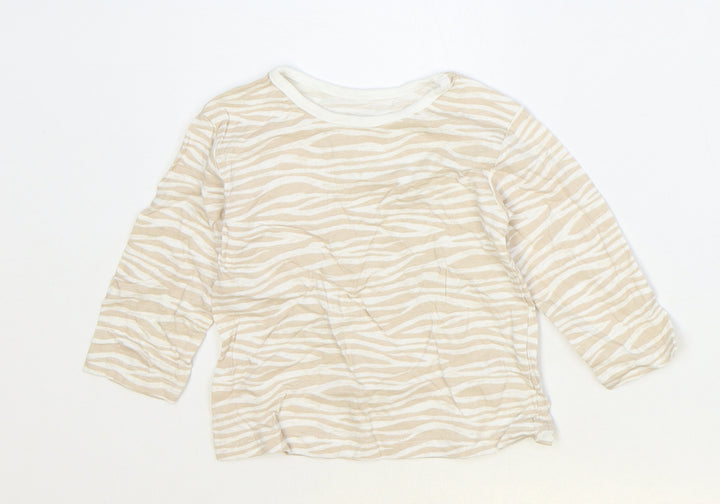 George Girls Brown Animal Print 100% Cotton Basic T-Shirt Size 6-9 Months Round Neck Pullover