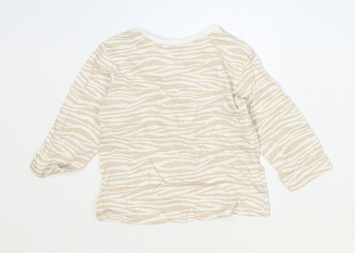 George Girls Brown Animal Print 100% Cotton Basic T-Shirt Size 6-9 Months Round Neck Pullover