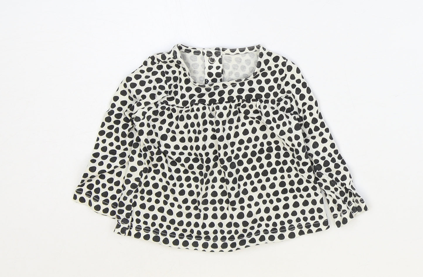TU Girls Black Geometric 100% Cotton Basic T-Shirt Size 0-3 Months Square Neck Snap