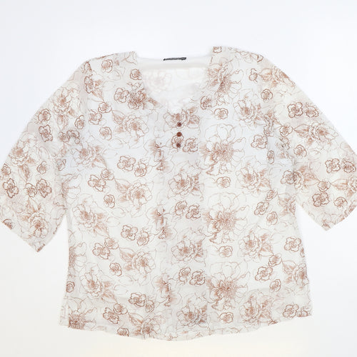 Xara Womens Ivory Geometric Polyester Basic Blouse Size L V-Neck