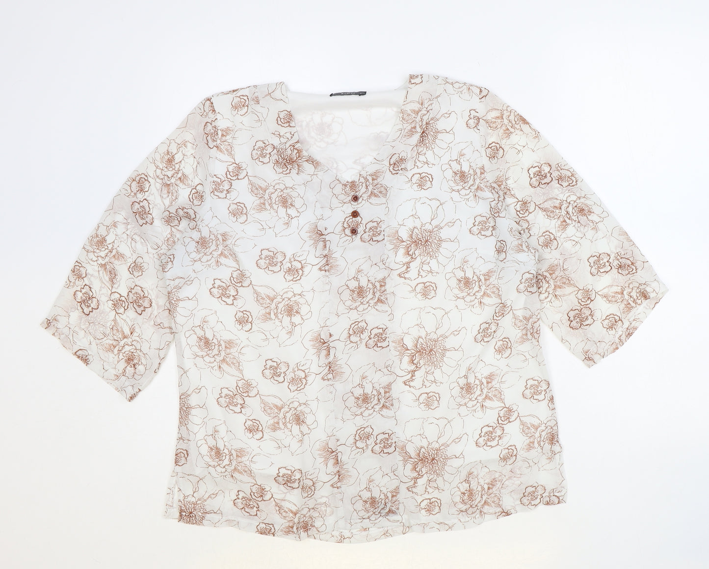 Xara Womens Ivory Geometric Polyester Basic Blouse Size L V-Neck