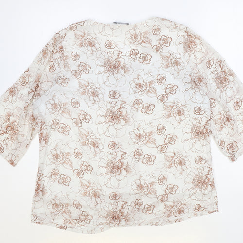 Xara Womens Ivory Geometric Polyester Basic Blouse Size L V-Neck