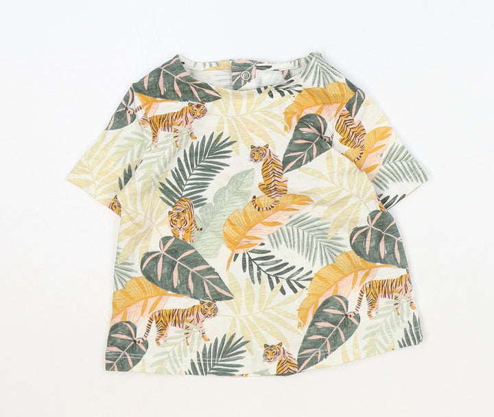 TU Girls Multicoloured Geometric 100% Cotton Basic T-Shirt Size 6-9 Months Round Neck Snap
