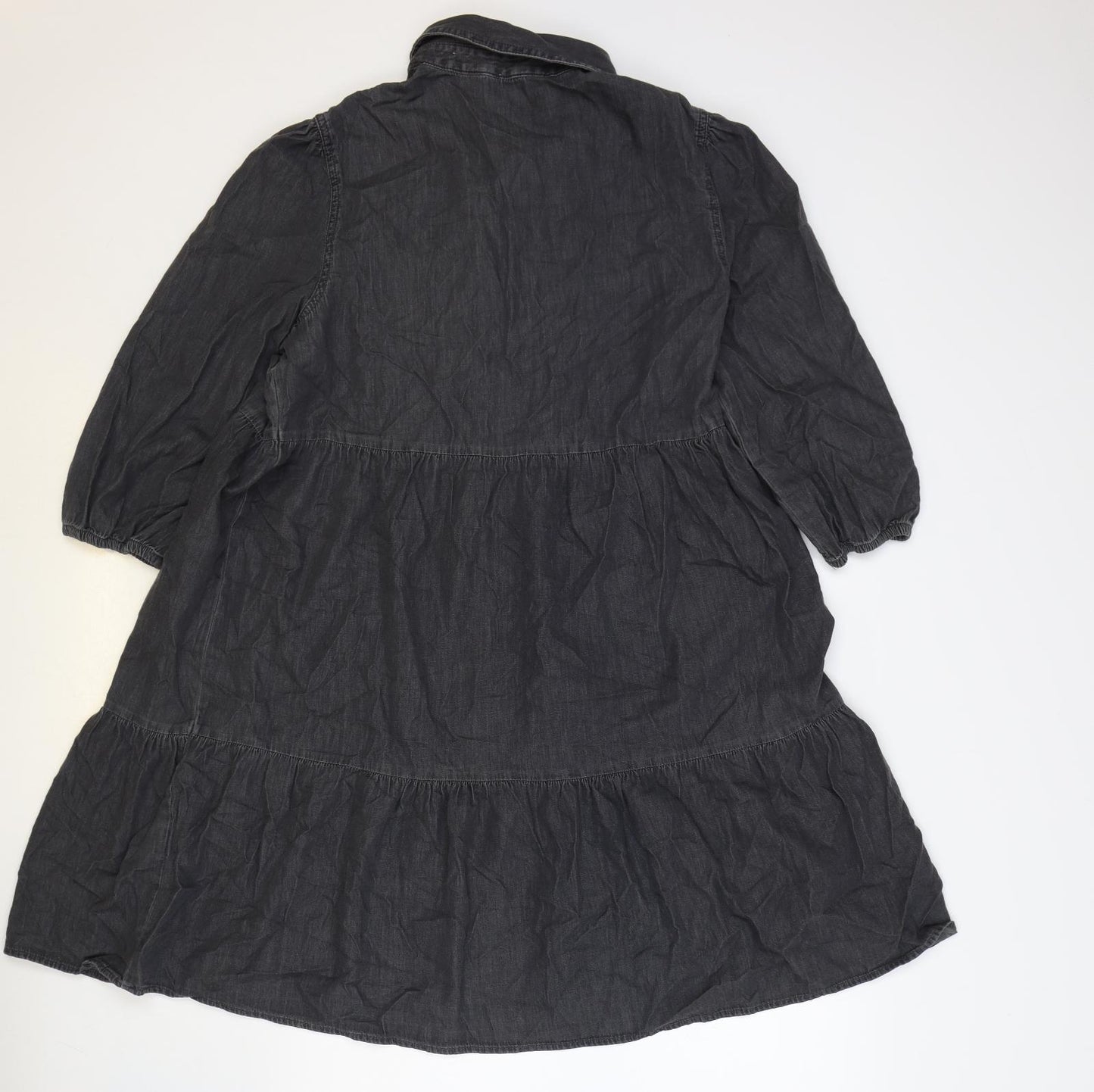 F&F Womens Black Herringbone 100% Cotton Shirt Dress Size 14 Collared Button