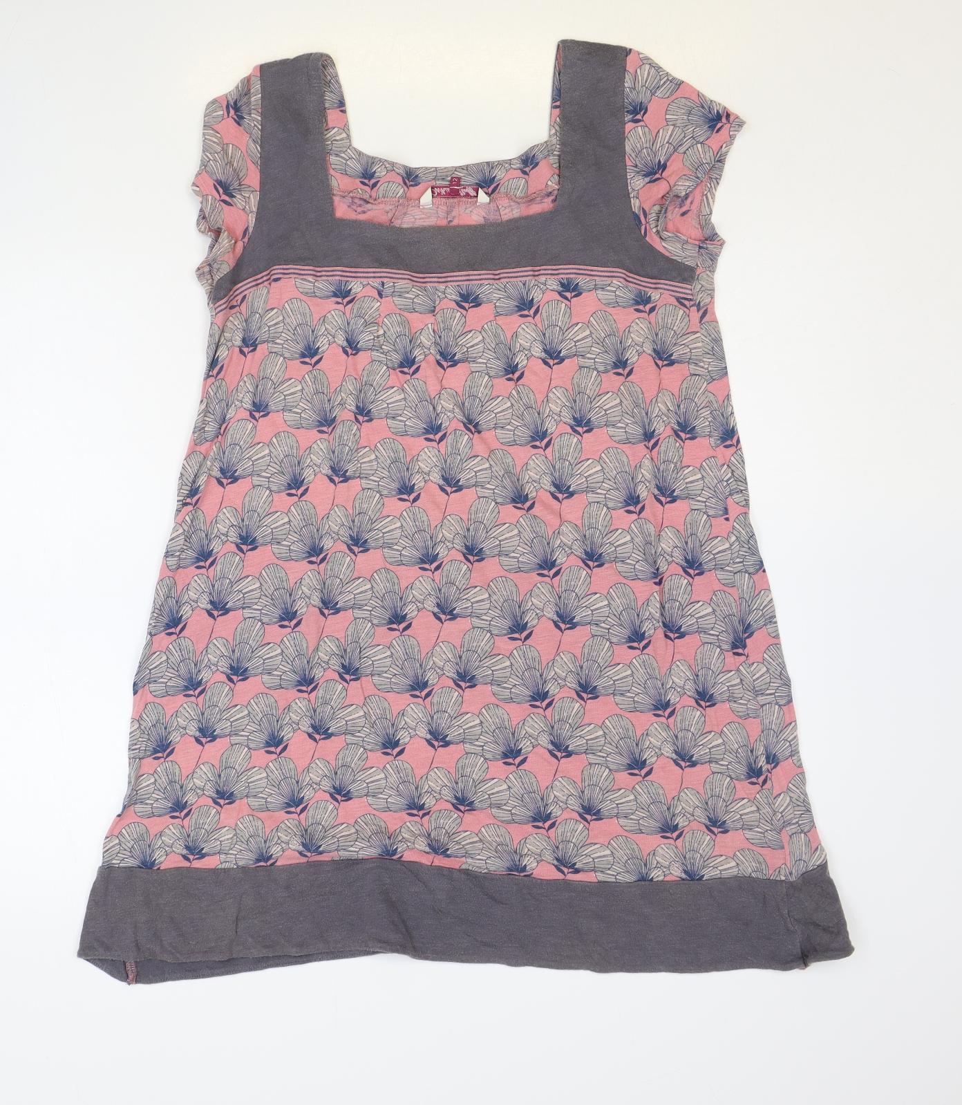 White Stuff Womens Pink Geometric 100% Cotton Basic T-Shirt Size 12 Square Neck