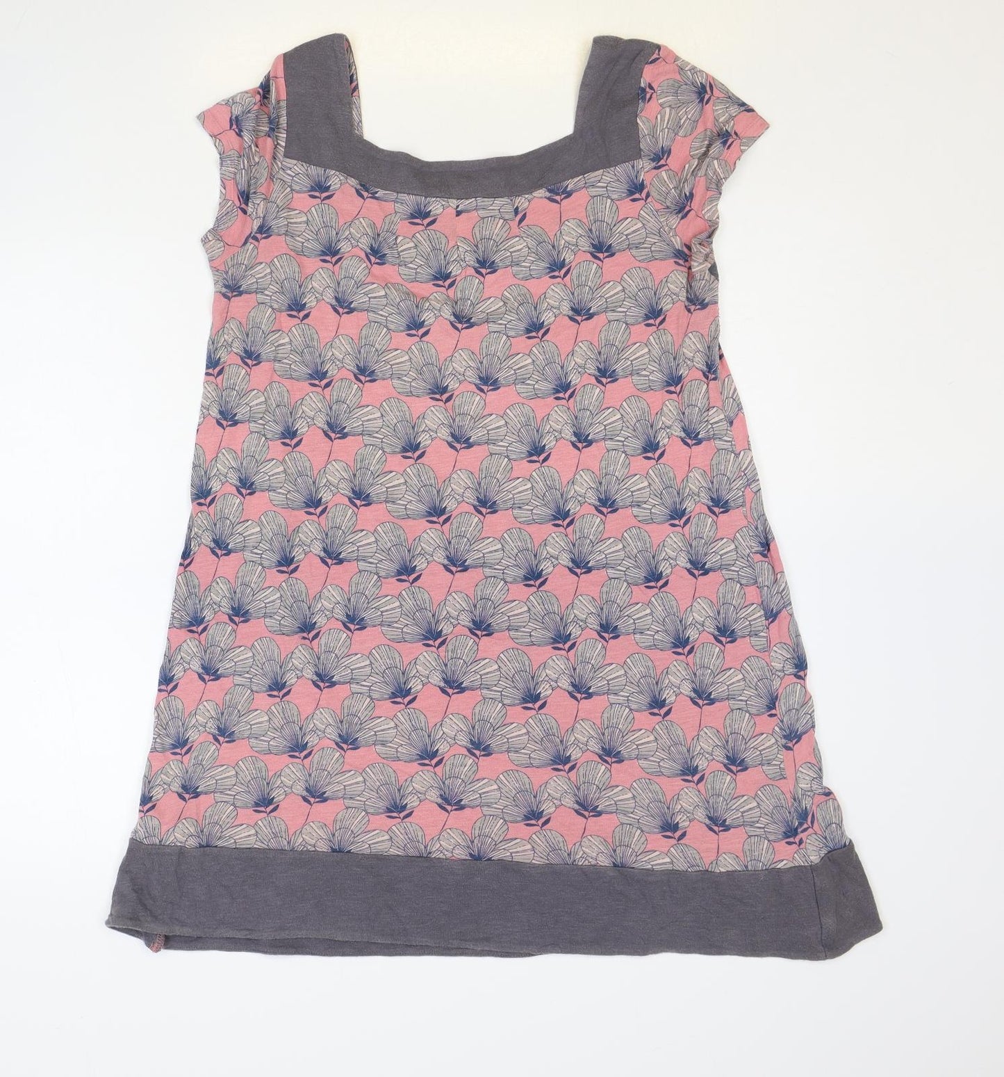 White Stuff Womens Pink Geometric 100% Cotton Basic T-Shirt Size 12 Square Neck