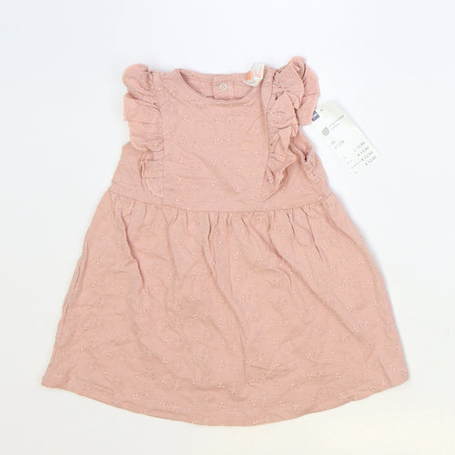 HEMA Girls Pink Floral Cotton Shift Size 9-12 Months Round Neck Snap
