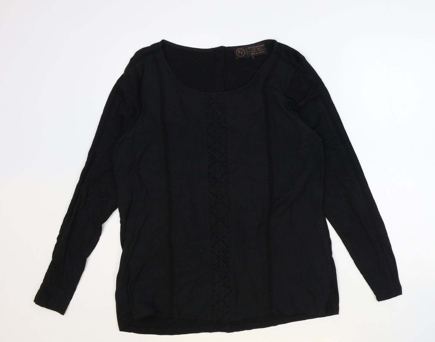 F&F Womens Black 100% Cotton Basic Blouse Size 14 Round Neck