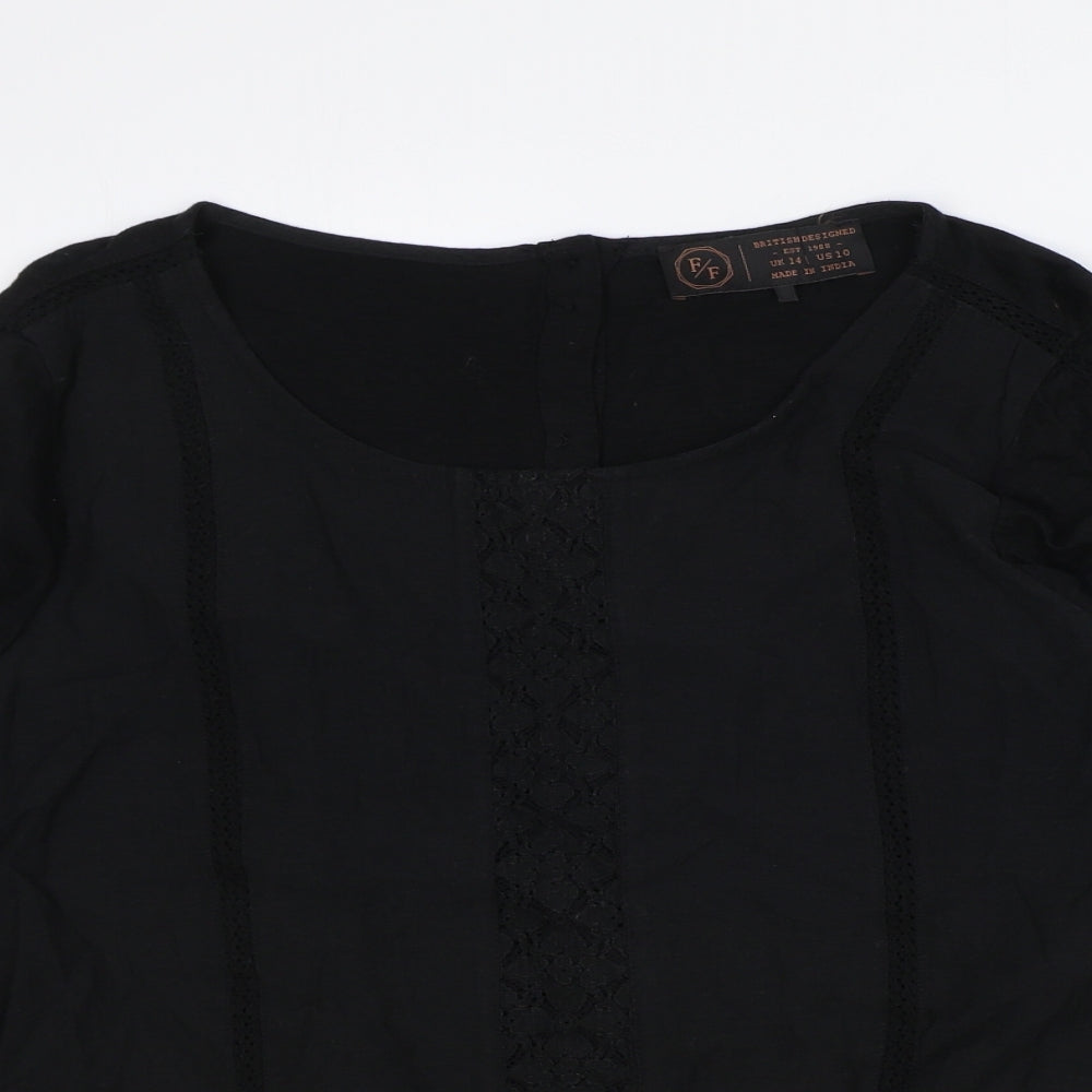 F&F Womens Black 100% Cotton Basic Blouse Size 14 Round Neck