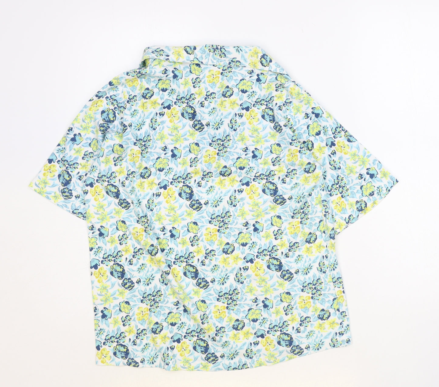 Isle Womens Blue Geometric 100% Cotton Basic T-Shirt Size M V-Neck