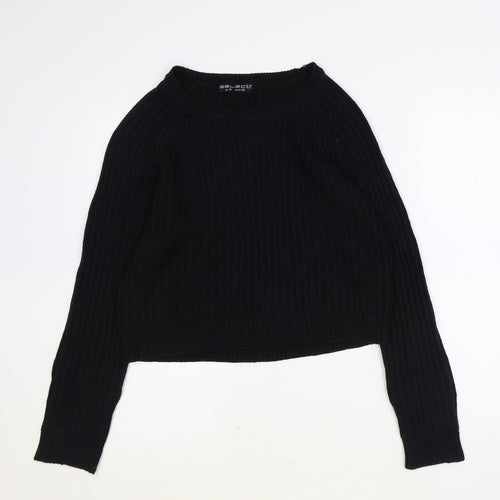 Select Womens Black Round Neck Acrylic Pullover Jumper Size 14