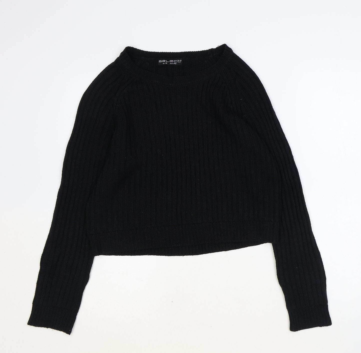 Select Womens Black Round Neck Acrylic Pullover Jumper Size 14