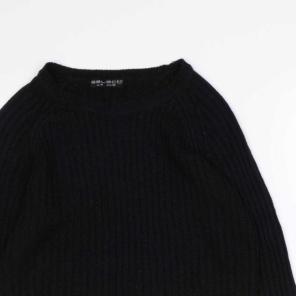 Select Womens Black Round Neck Acrylic Pullover Jumper Size 14