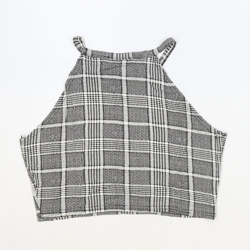 Select Womens Black Plaid Viscose Cropped Tank Size 12 Scoop Neck