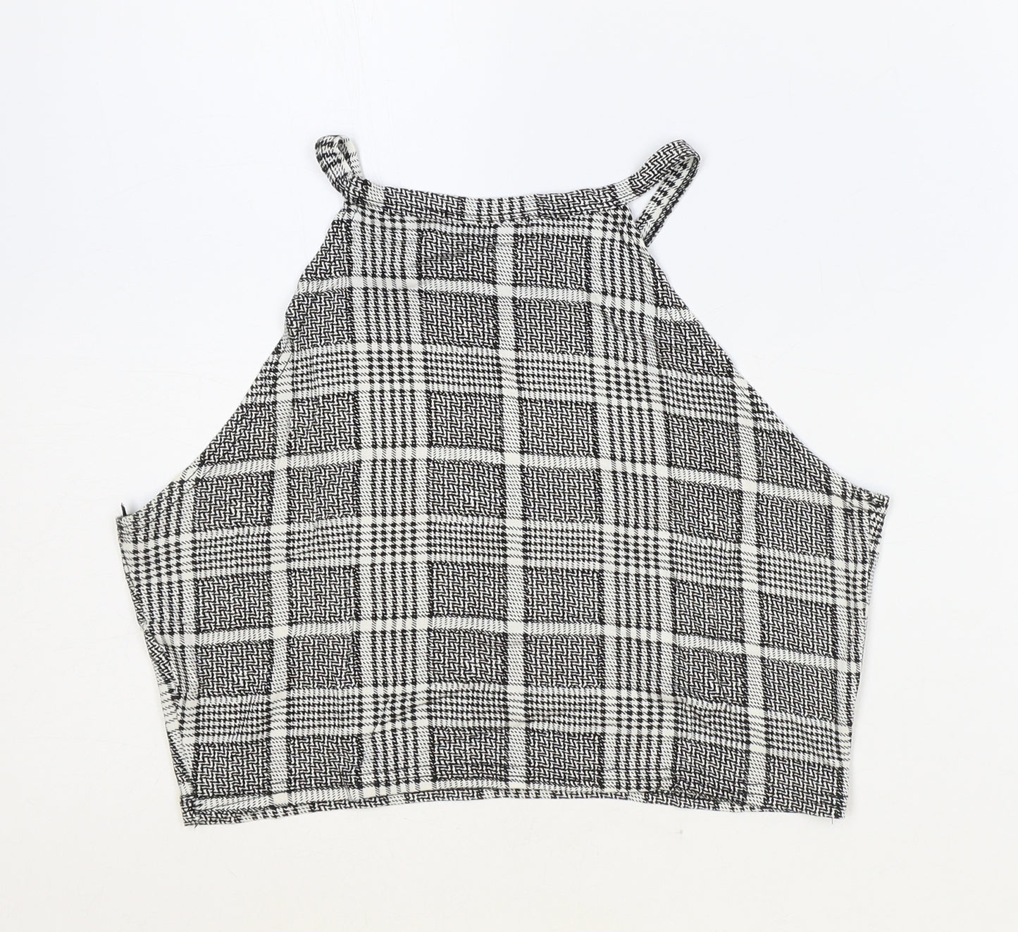 Select Womens Black Plaid Viscose Cropped Tank Size 12 Scoop Neck