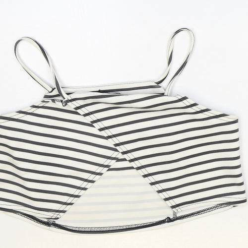 Boohoo Womens White Striped Polyester Cropped Tank Size 12 Square Neck - Open Wrap Back Detail