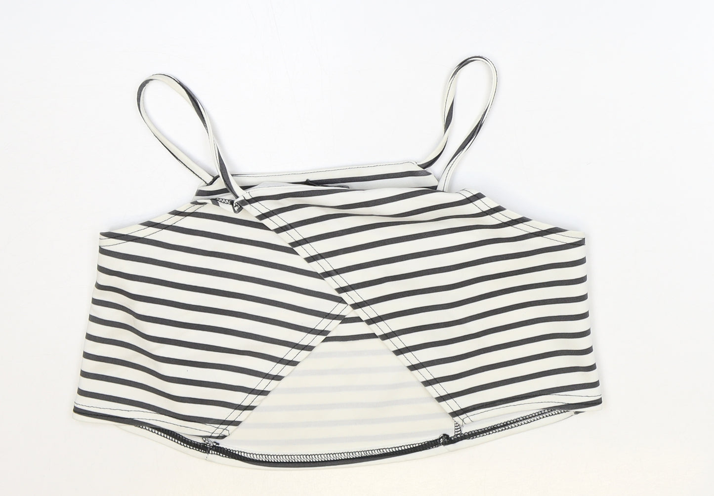 Boohoo Womens White Striped Polyester Cropped Tank Size 12 Square Neck - Open Wrap Back Detail
