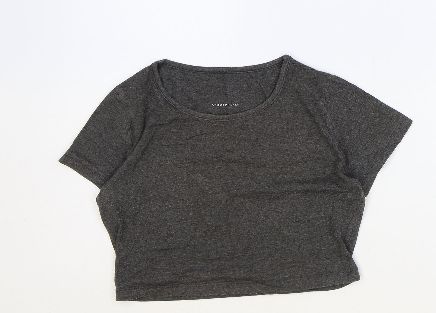 Atmosphere Womens Grey Polyester Cropped T-Shirt Size 8 Round Neck