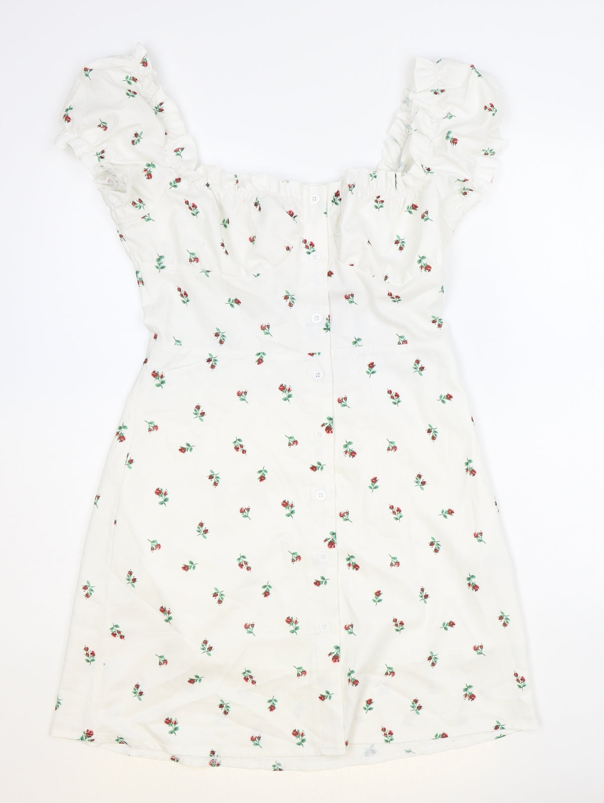 SheIn Womens Ivory Floral Polyester Mini Size S Square Neck Pullover
