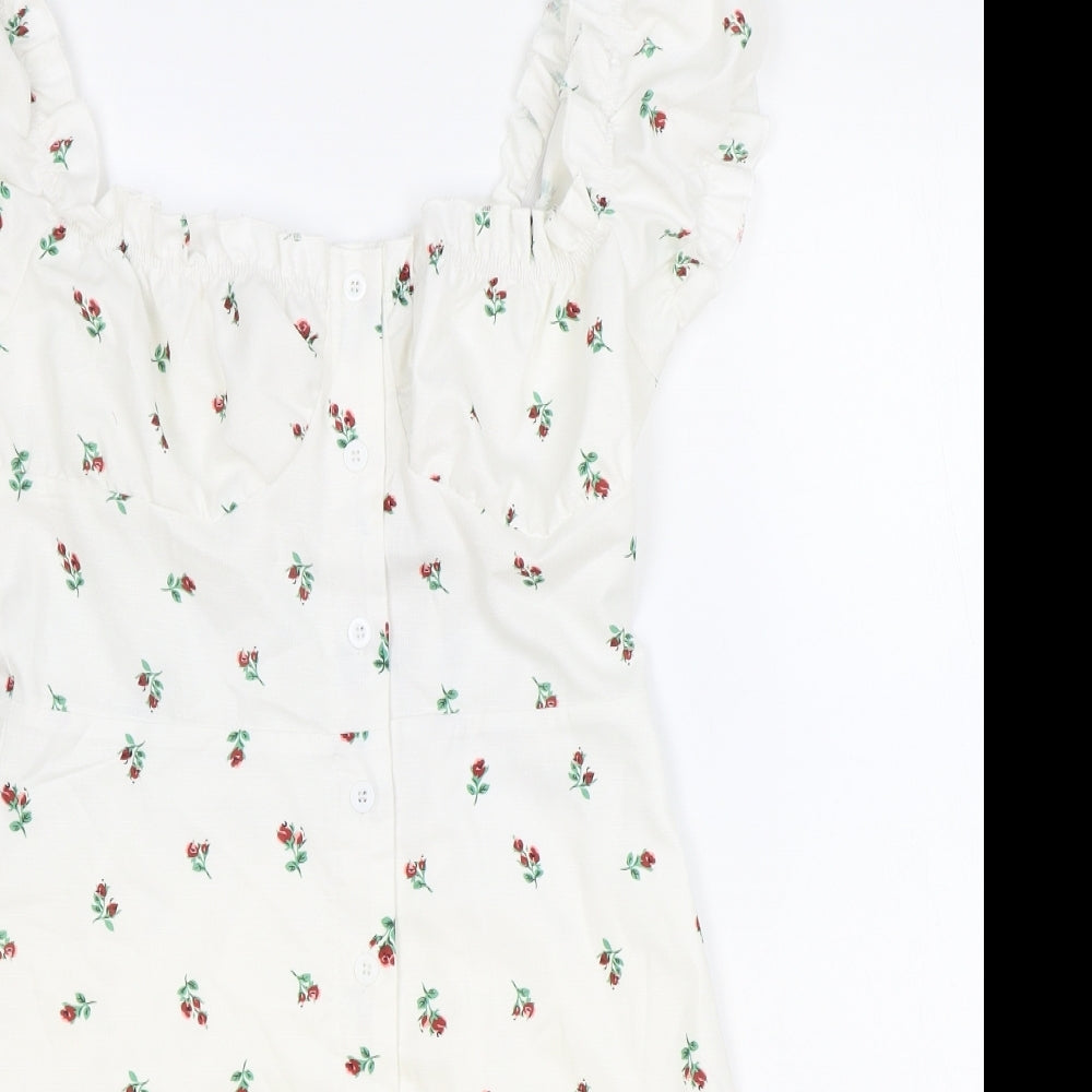 SheIn Womens Ivory Floral Polyester Mini Size S Square Neck Pullover