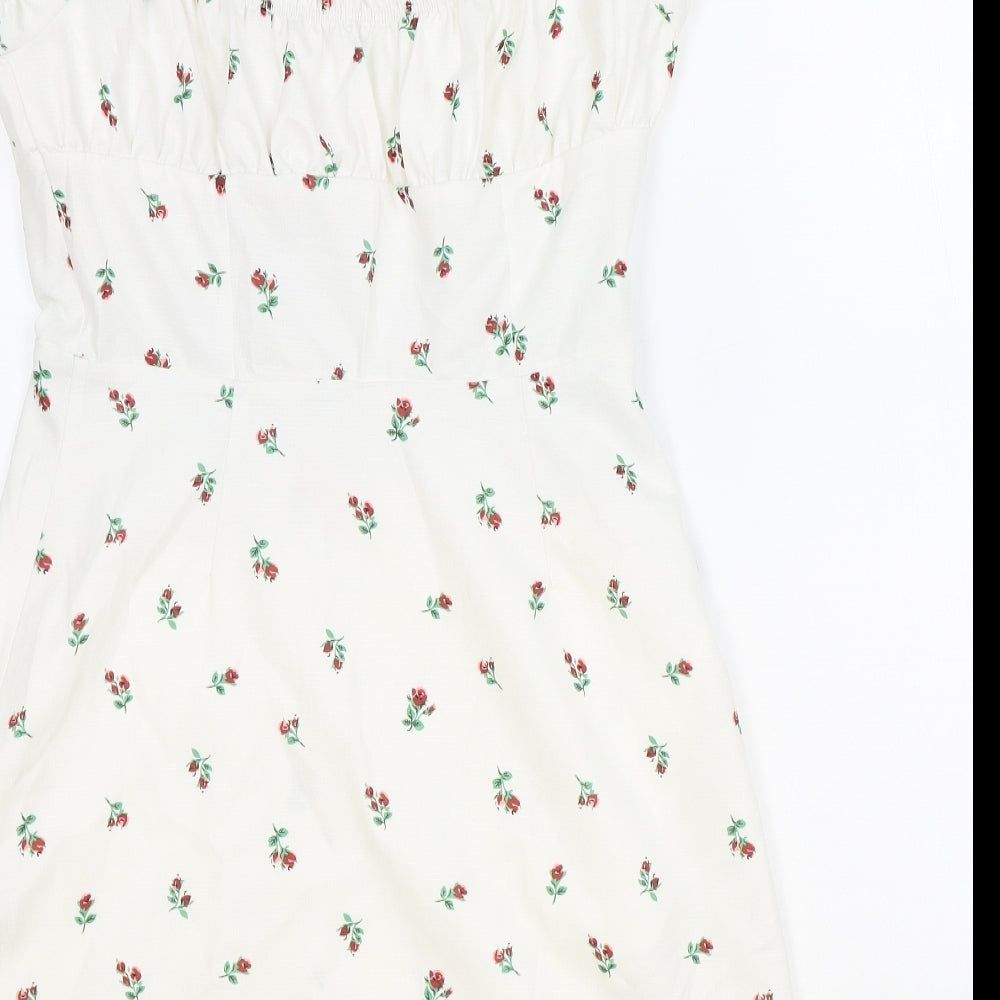 SheIn Womens Ivory Floral Polyester Mini Size S Square Neck Pullover