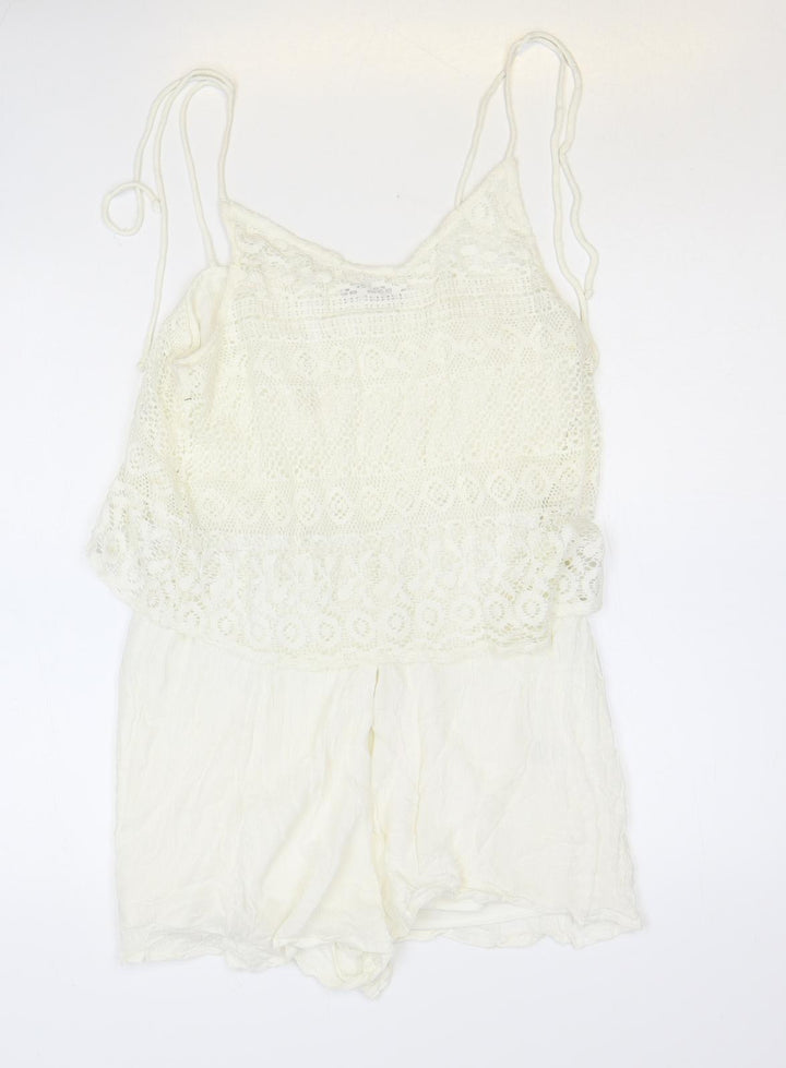 Select Womens Ivory Polyester Playsuit One-Piece Size 10 Button