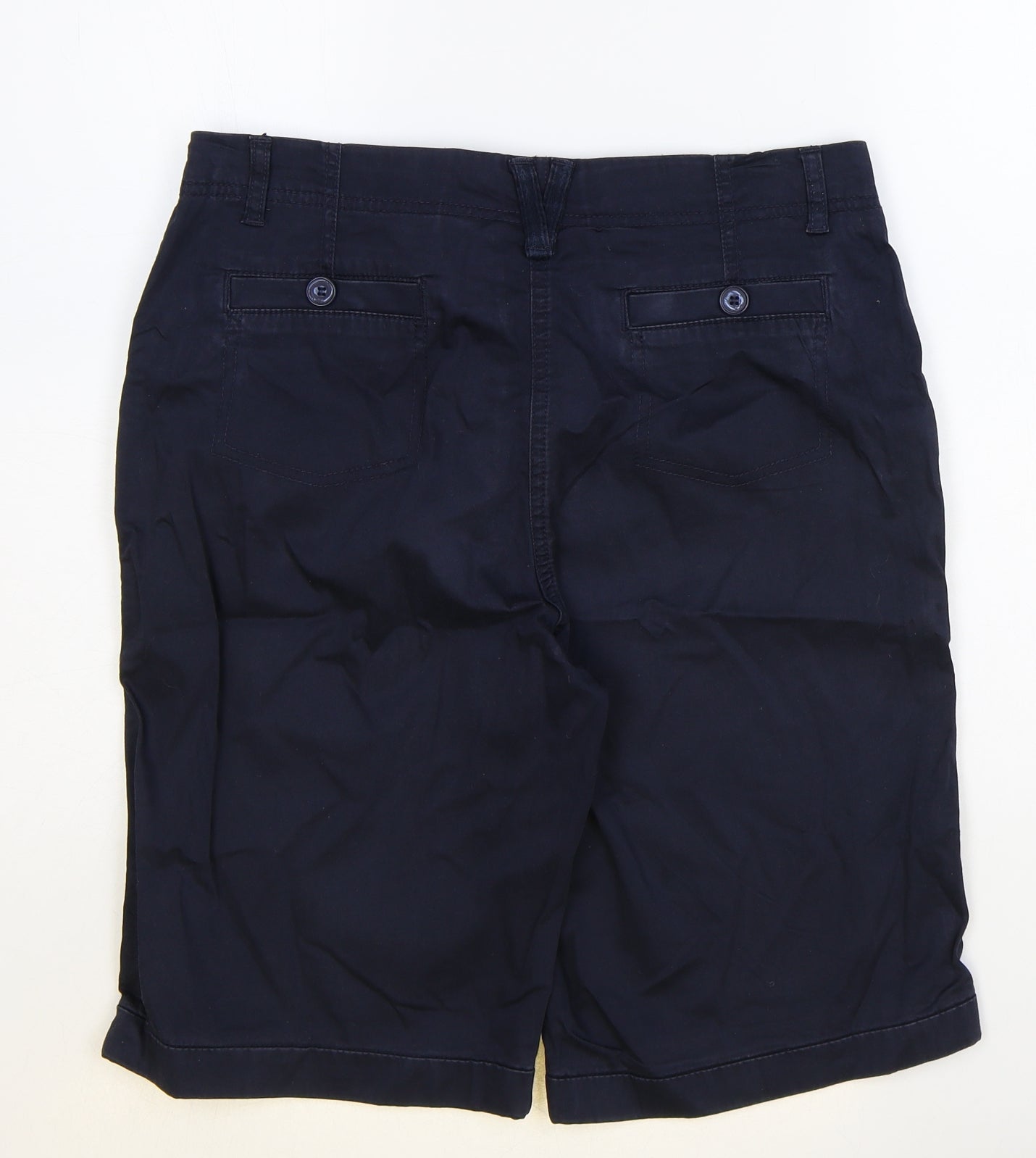 Marks and Spencer Womens Blue Cotton Chino Shorts Size 12 Regular Zip