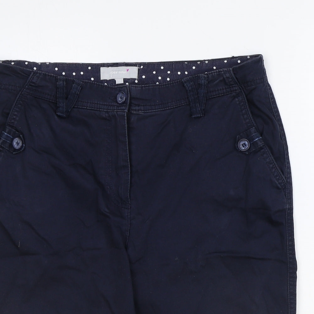 Marks and Spencer Womens Blue Cotton Chino Shorts Size 12 Regular Zip