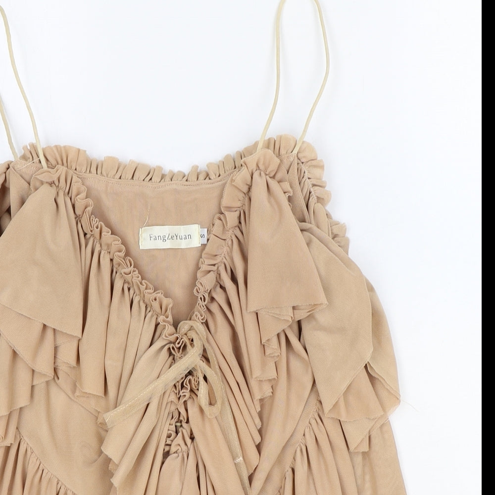 FangZeYaun Womens Brown Polyester Basic Blouse Size S V-Neck
