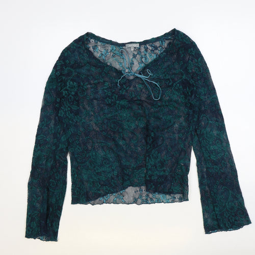 Marks and Spencer Womens Green Floral Polyester Basic Blouse Size 18 V-Neck