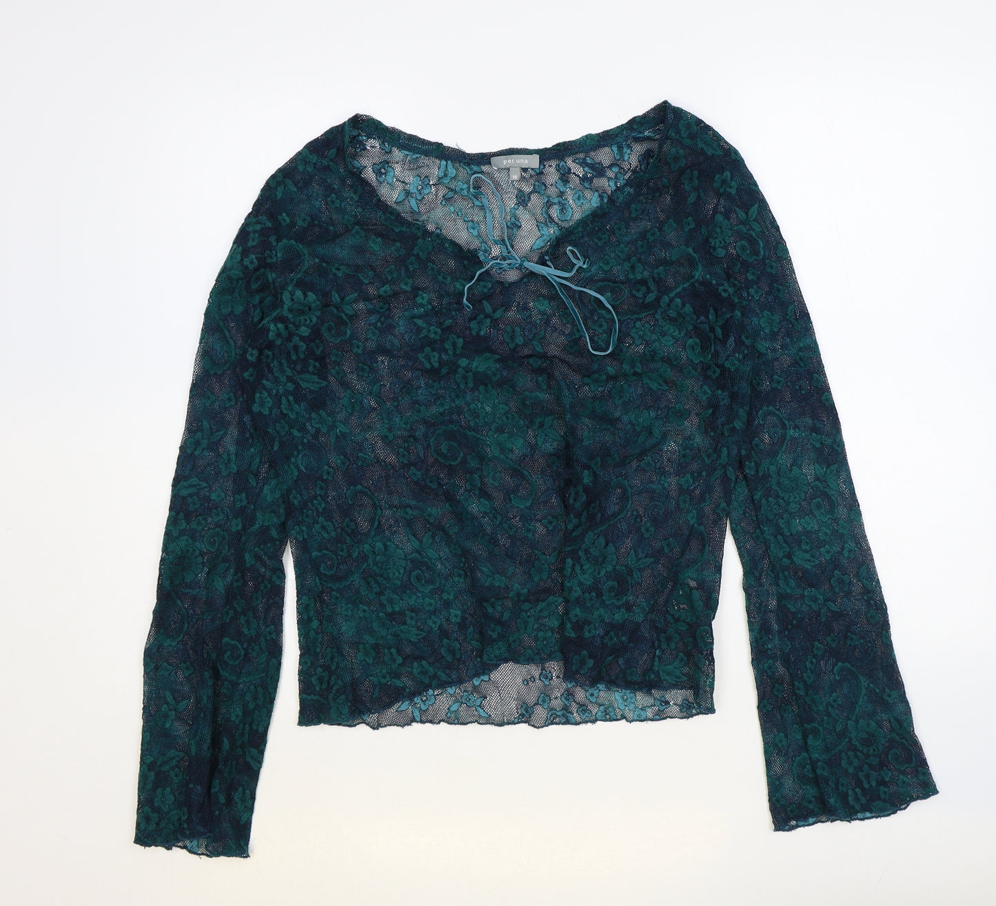 Marks and Spencer Womens Green Floral Polyester Basic Blouse Size 18 V-Neck
