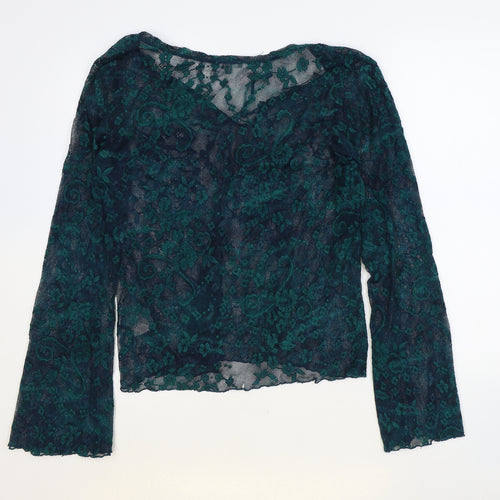 Marks and Spencer Womens Green Floral Polyester Basic Blouse Size 18 V-Neck