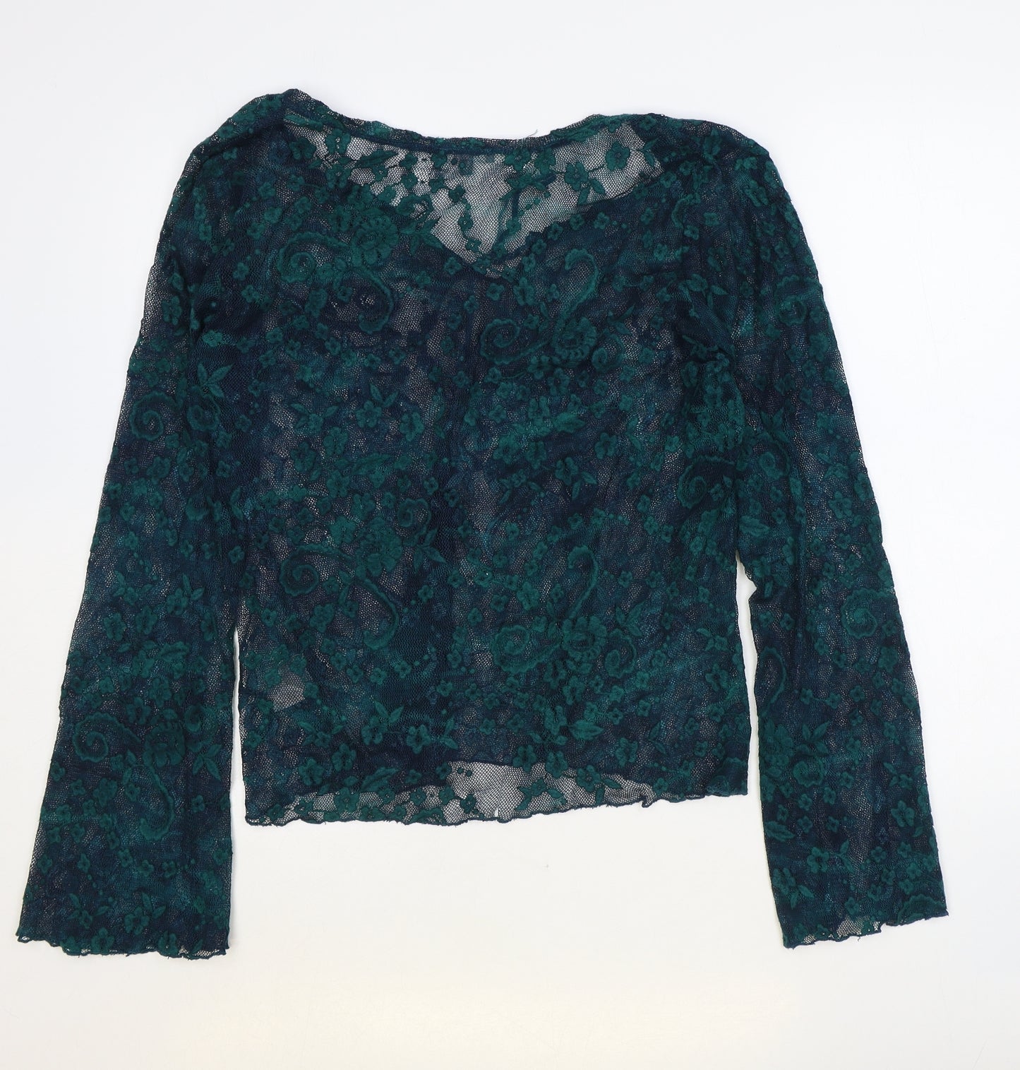 Marks and Spencer Womens Green Floral Polyester Basic Blouse Size 18 V-Neck
