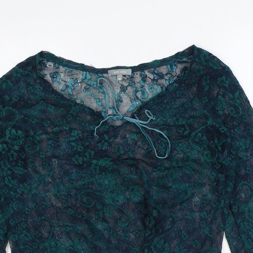 Marks and Spencer Womens Green Floral Polyester Basic Blouse Size 18 V-Neck