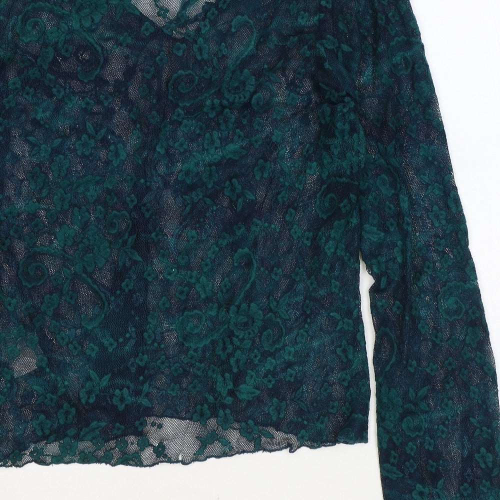 Marks and Spencer Womens Green Floral Polyester Basic Blouse Size 18 V-Neck