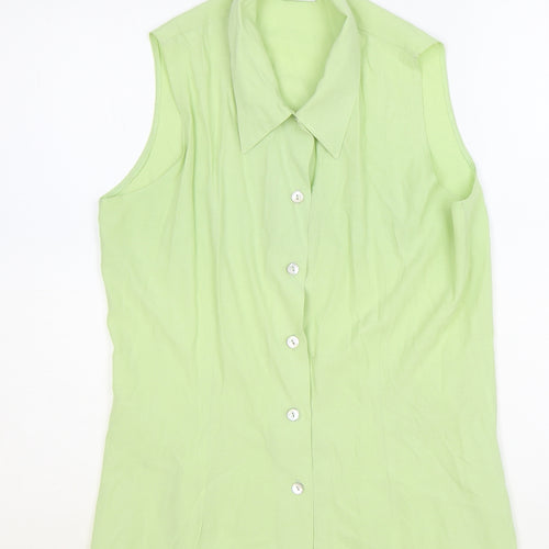 Select Womens Green Polyester Basic Button-Up Size 14 Collared