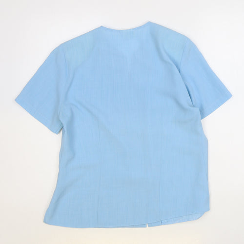 VERNON FOSBY Womens Blue Floral Polyester Basic Button-Up Size 12 V-Neck