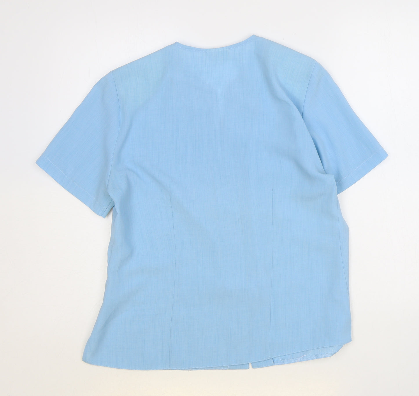 VERNON FOSBY Womens Blue Floral Polyester Basic Button-Up Size 12 V-Neck