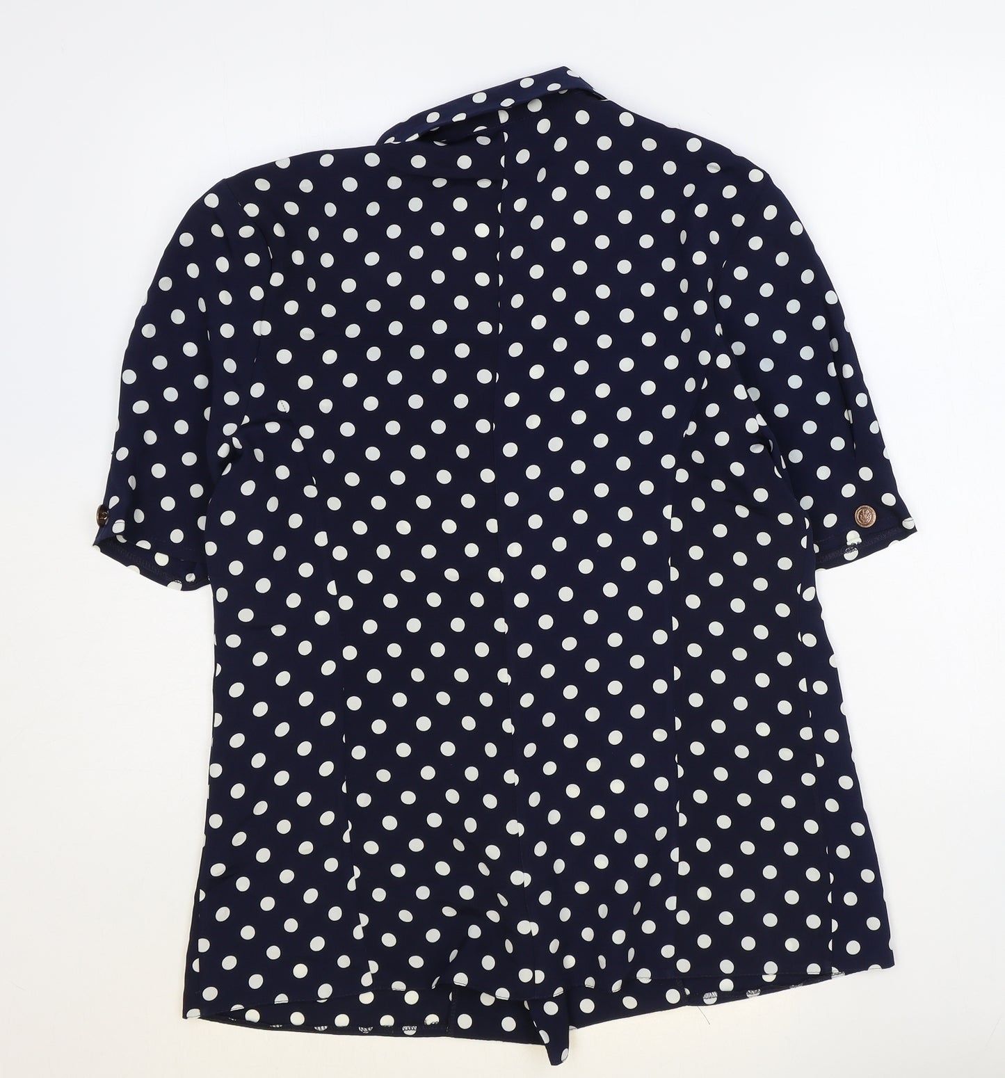 John Tyoran Womens Blue Polka Dot Polyester Basic Blouse Size 14 Collared