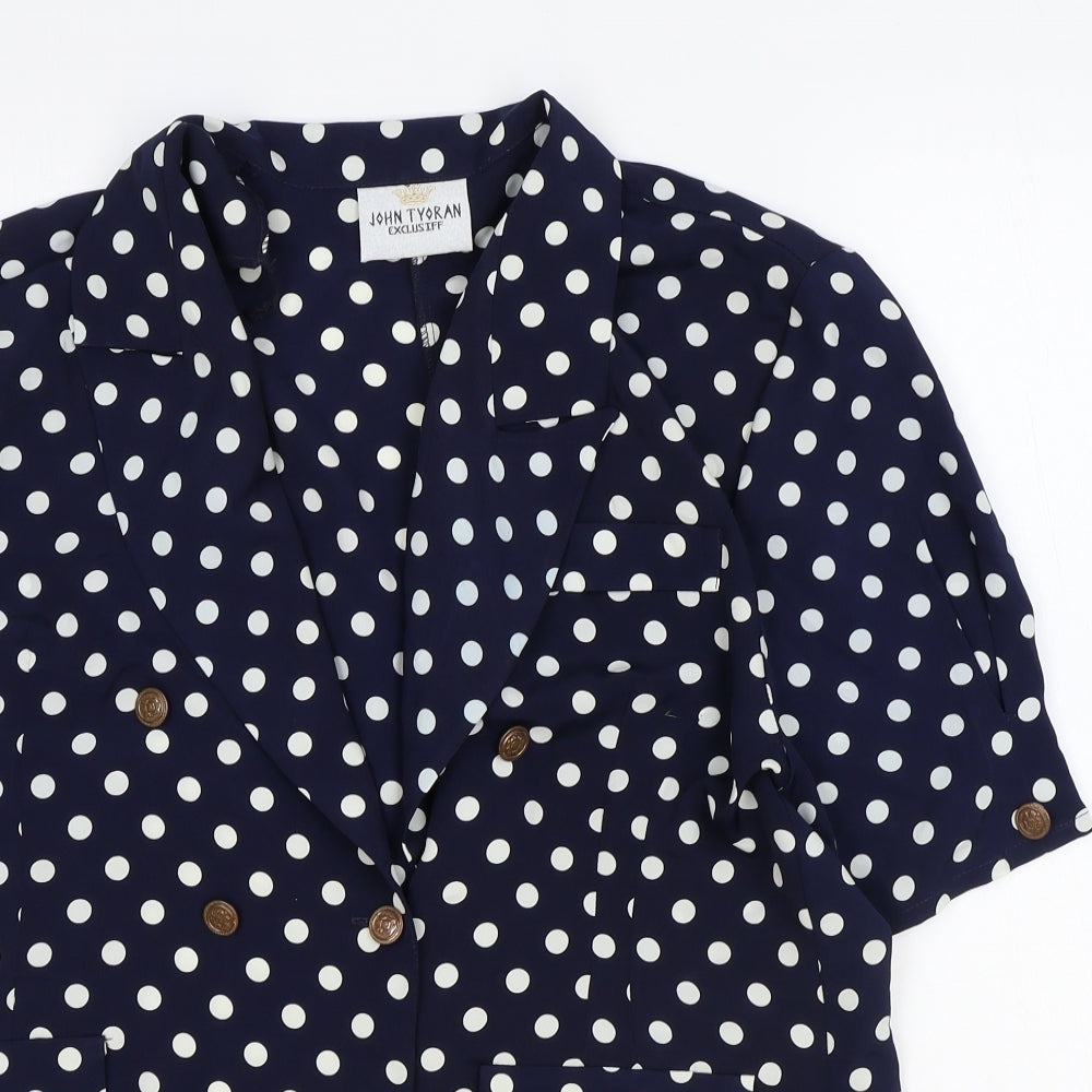 John Tyoran Womens Blue Polka Dot Polyester Basic Blouse Size 14 Collared