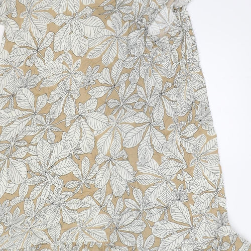 F&F Womens Brown Floral Viscose Trapeze & Swing Size 14 V-Neck Button