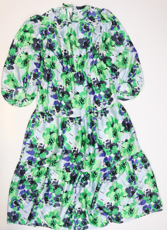 Marks and Spencer Womens Multicoloured Floral Polyester Fit & Flare Size 12 Round Neck Tie