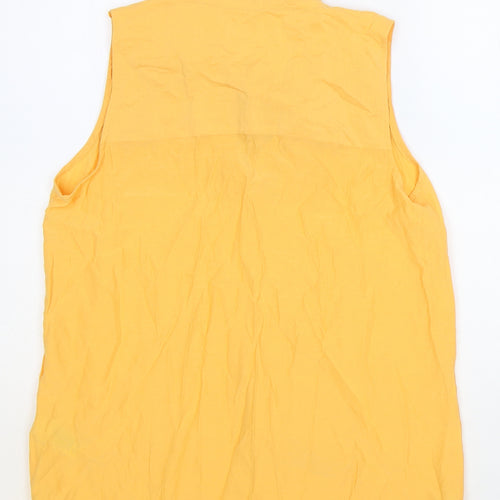 Marks and Spencer Womens Orange Viscose Basic Blouse Size 12 V-Neck - Pussy Bow Tie Neck