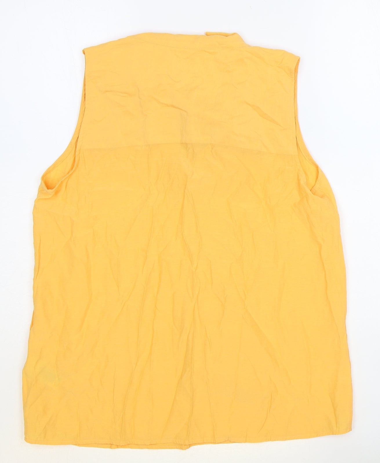 Marks and Spencer Womens Orange Viscose Basic Blouse Size 12 V-Neck - Pussy Bow Tie Neck