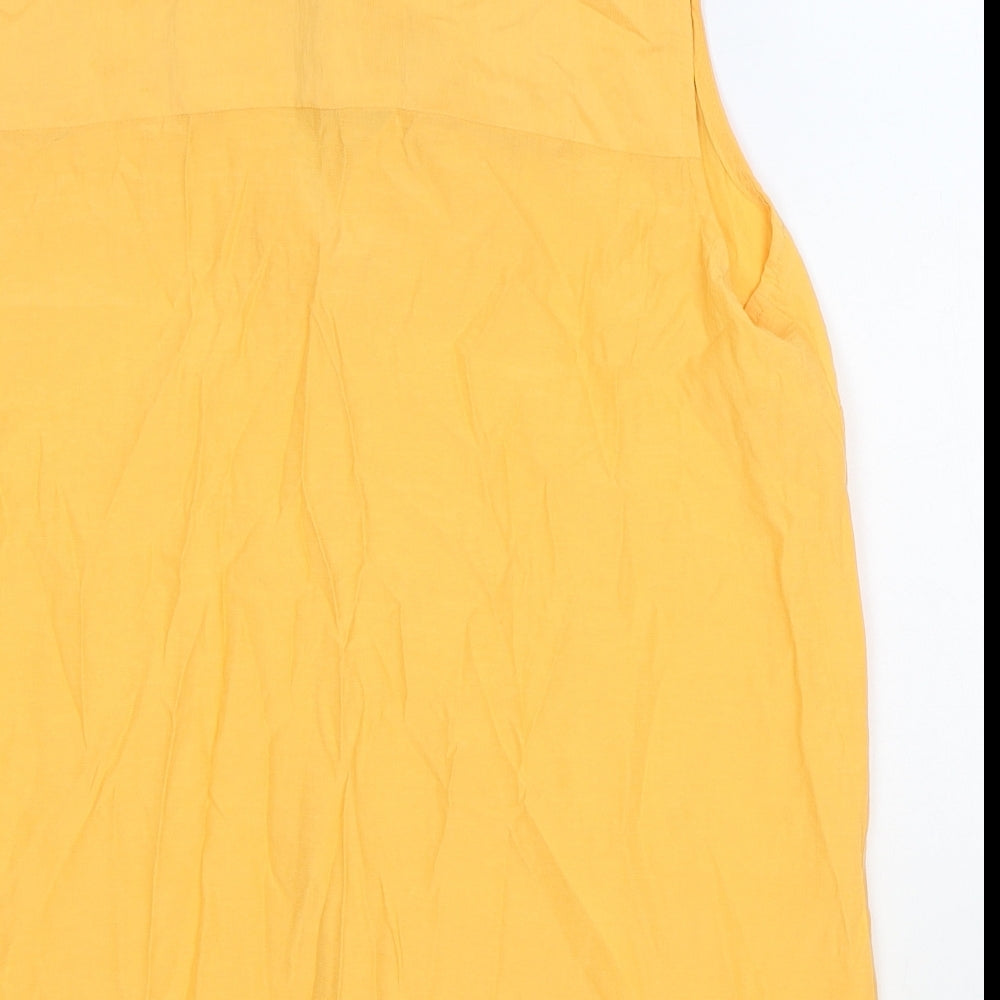 Marks and Spencer Womens Orange Viscose Basic Blouse Size 12 V-Neck - Pussy Bow Tie Neck