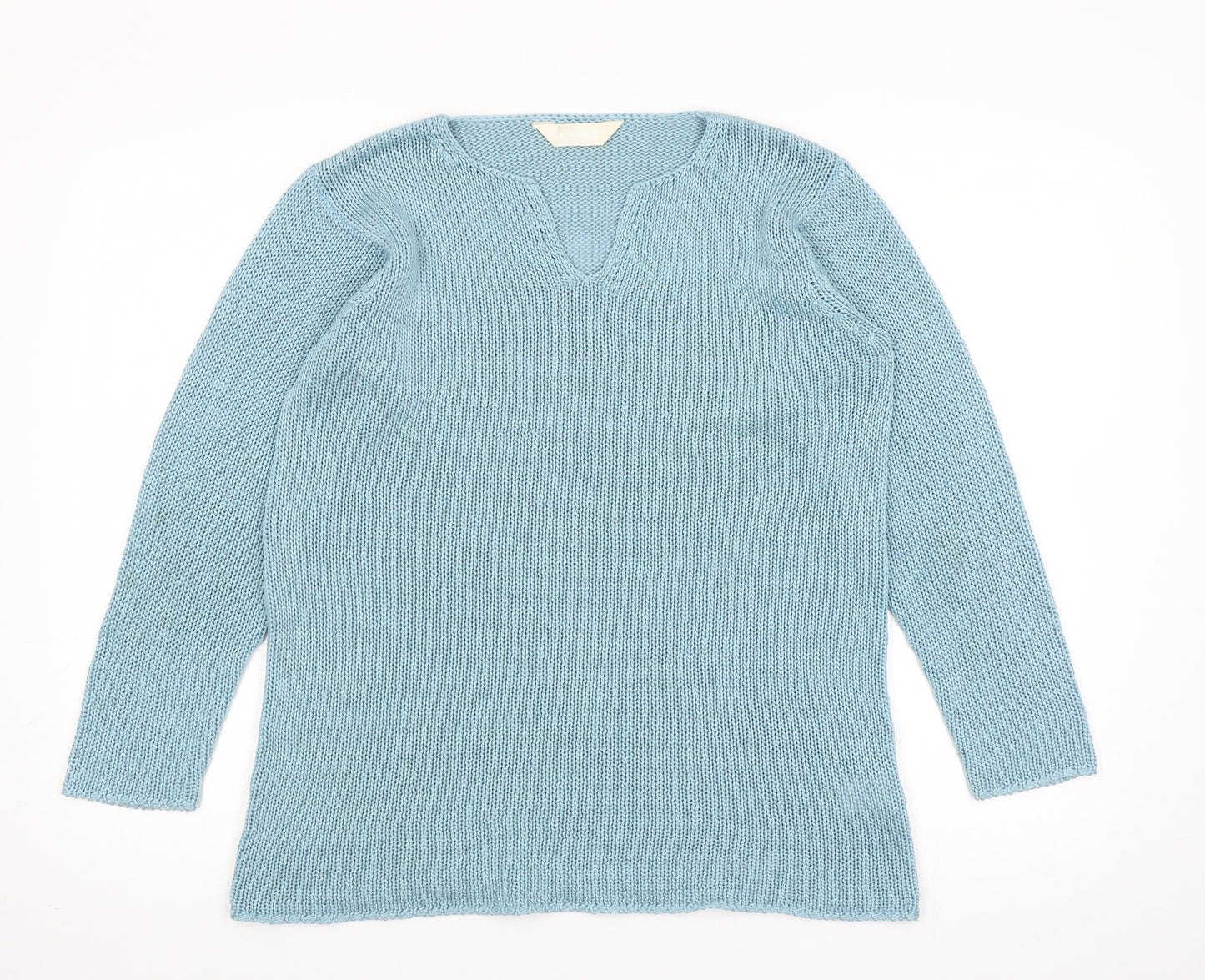 For Women Womens Blue V-Neck Acrylic Pullover Jumper Size 12