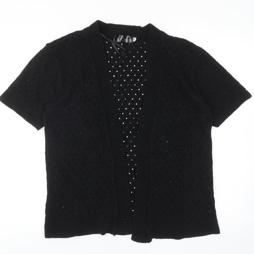 Pyari Womens Black V-Neck Geometric Cotton Shrug Jumper Size L