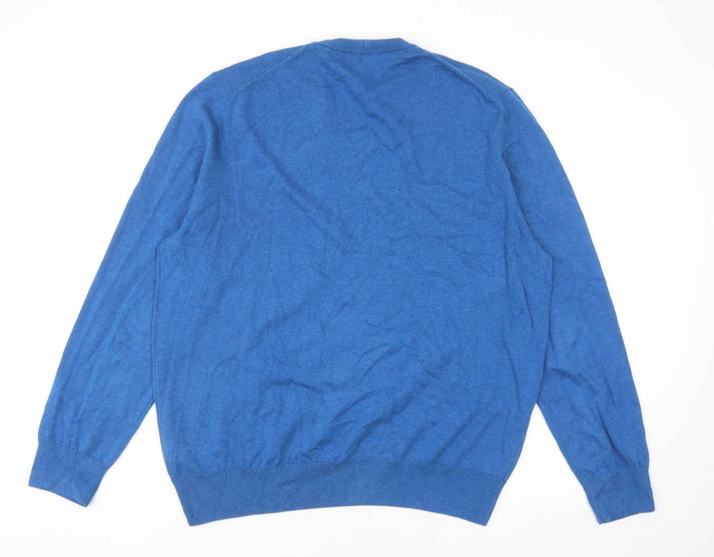 Marks and Spencer Mens Blue V-Neck Cotton Pullover Jumper Size XL