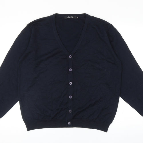 Back Point Womens Blue V-Neck Acrylic Cardigan Jumper Size L